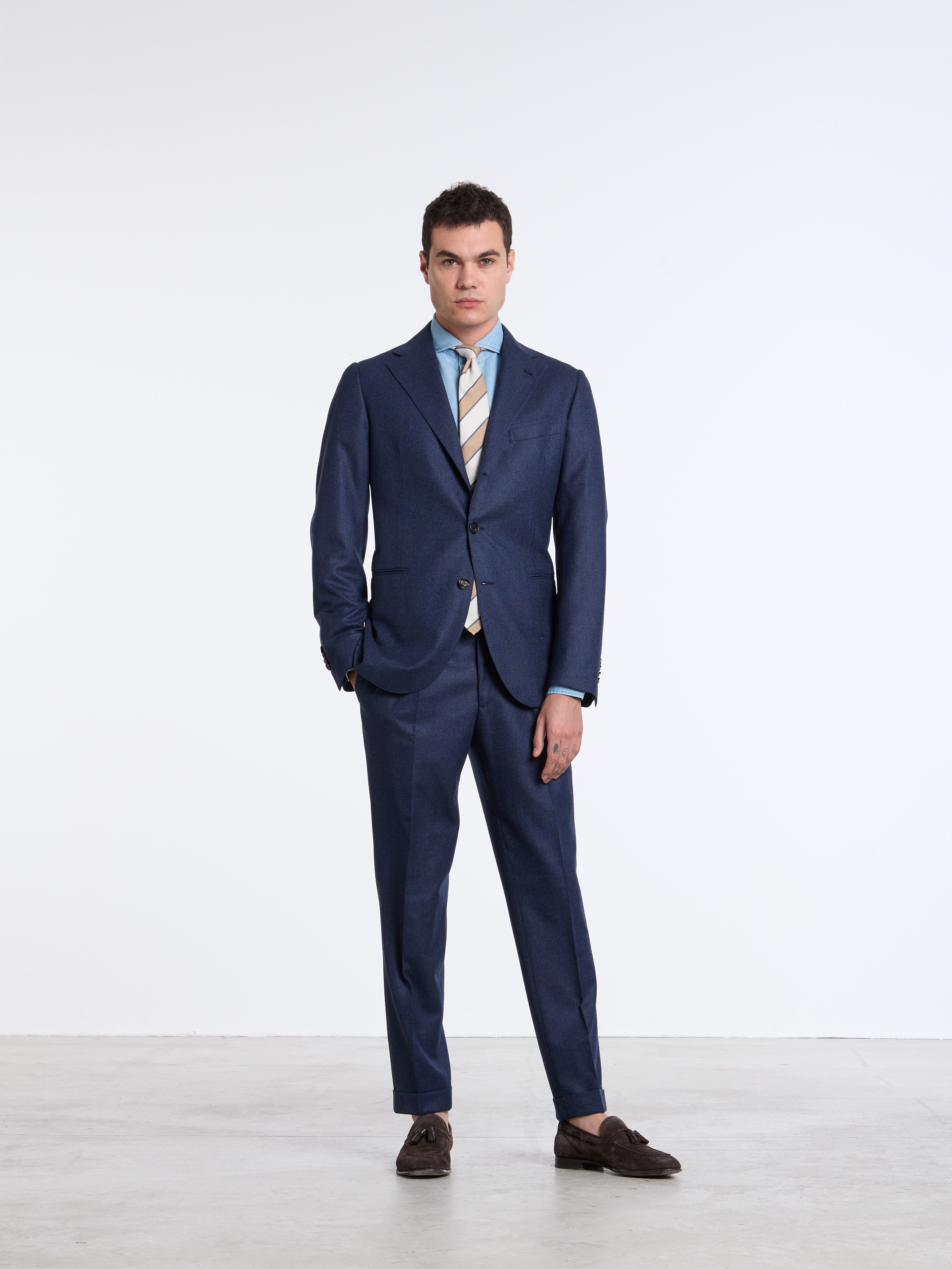 SINGLE-BREASTED PURE WOOL SUIT - BLUE - LUIGI BORRELLI - NAPOLI